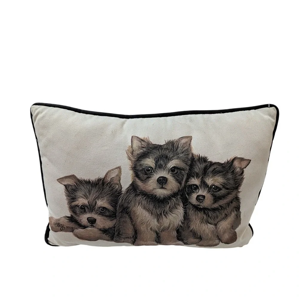 Toy Works Puppy Dog Accent Pillow Elley 2004 Art Black Cream Small Decorative